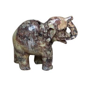 Vintage Elephant Stone-Carving Trunk Up Lucky Elephant Hand-Carved